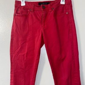 Red Calvin Klein cropped skinny jeans